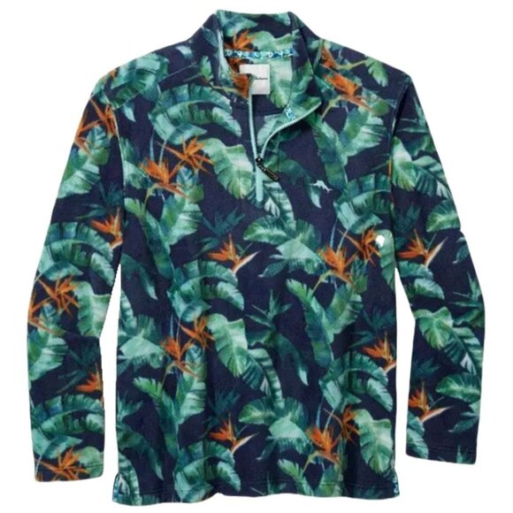 Tommy Bahama Men's Large Cloud Peak Fronds Half Zip Fleece Pullover Bering Blue - Picture 1 of 9